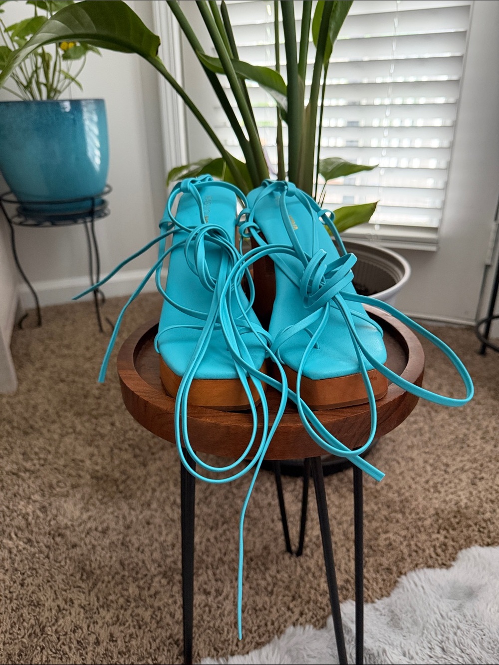 Fashion Nova Turquoise Lace-Up Platform Sandals